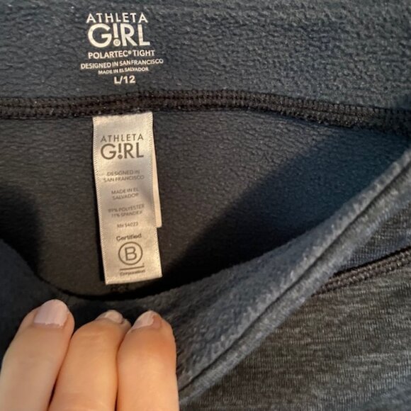 Athleta Girls Polartec Tight Size Large (12) Black Fleece Lined - Picture 3 of 5